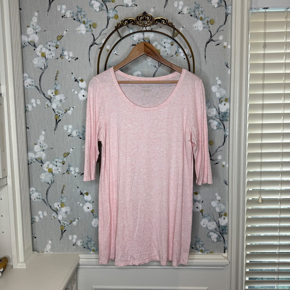 Pure Jill Ballet Sleeve Tunic Pink Heathered Cotton Modal Scoop Neck Top Large